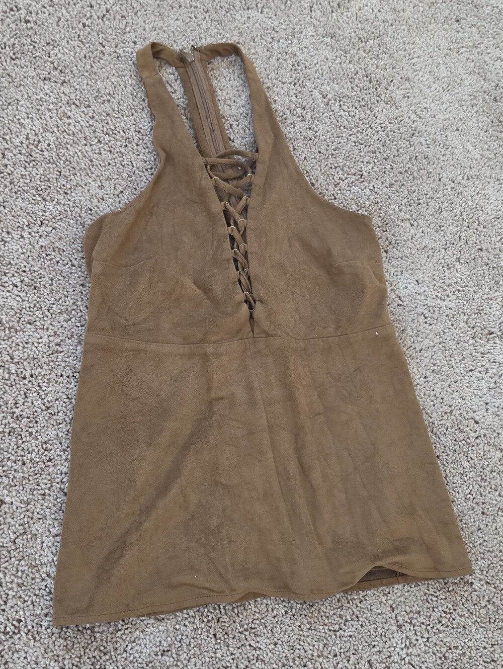 Express Suede-Look Lace-Up Halter Tank in Brown M